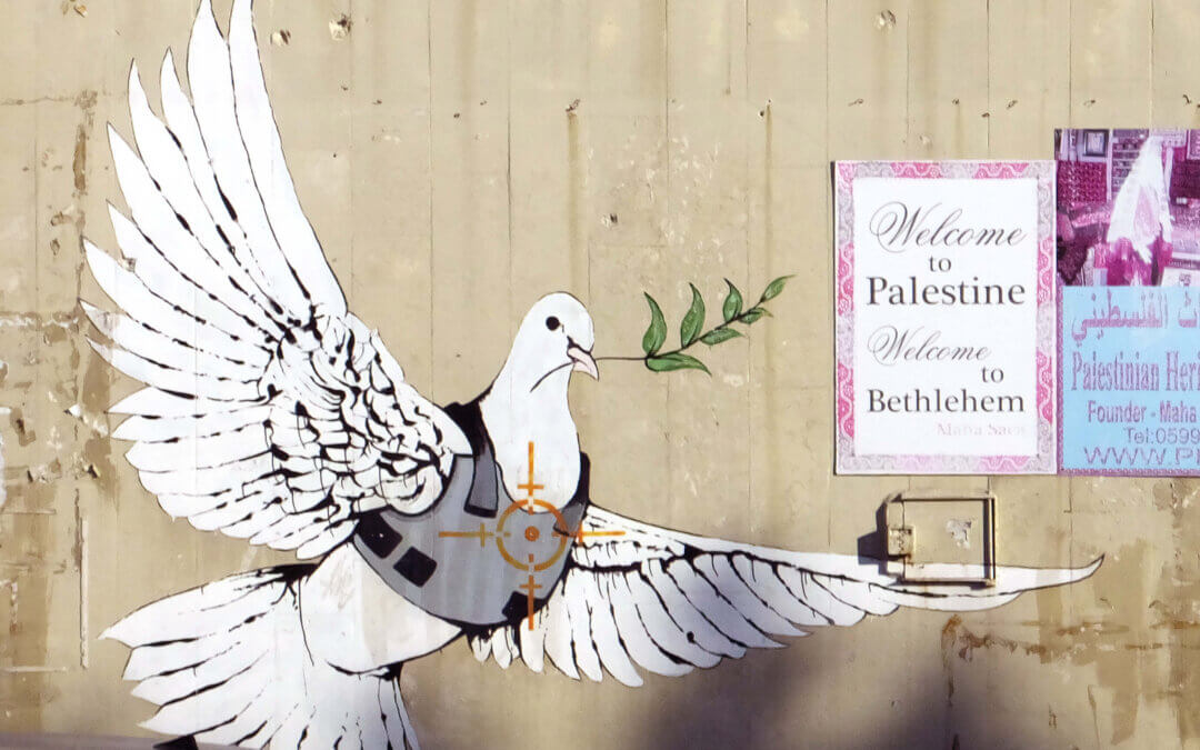 Obrnená holubica - Graffiti Banksy v Palestine / Jordansko.sk